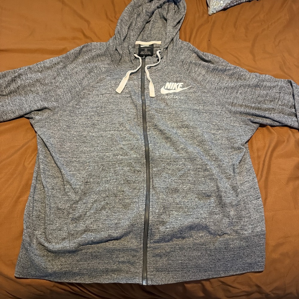 Nike Jacket Womens 1x Gray Full Zip Hooded Running Hiking Swoosh Pockets!